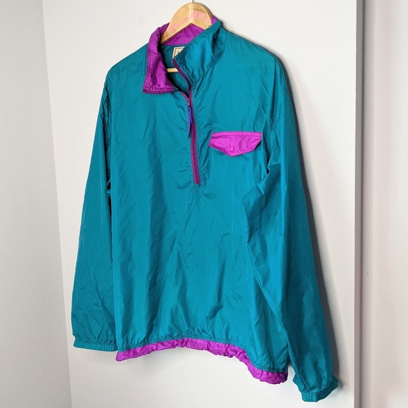 Vintage LL Bean windbreaker size medium colour block purple and teal - Picture 1 of 8